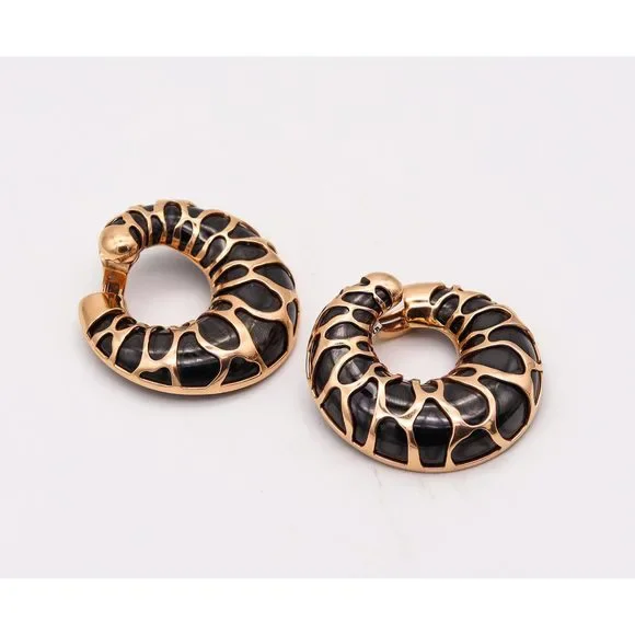 Marina B. Milan Funny Giraffe Pattern Earrings 18Kt Yellow Blackened - Picture 3 of 10